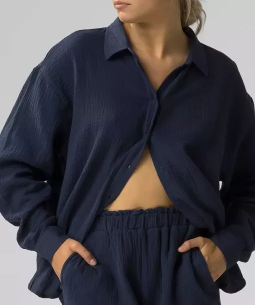 Piżama damska Atlantic muślin HLP-476-granatowy - obrazek 2