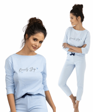 Piżama damska Sensis Beauty Sleep 3/4 bawełniana błękitny