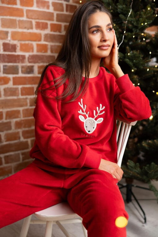 Piżama damska Sensis Harriet długa poliester Christmas malinowy - obrazek 7