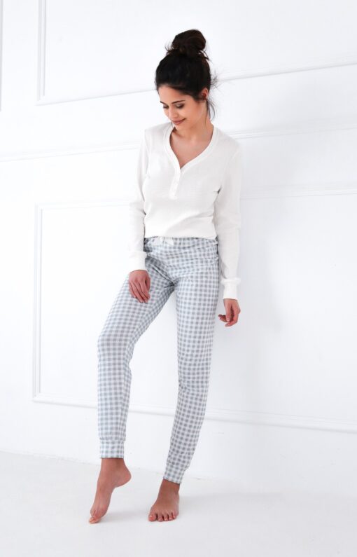 Piżama damska Sensis Desire długa bawełniana off white - obrazek 2