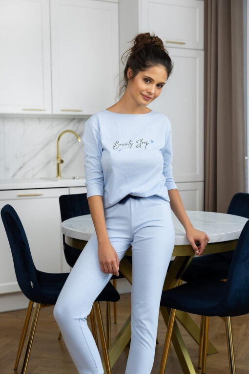 Piżama damska Sensis Beauty Sleep 3/4 bawełniana błękitny - obrazek 9