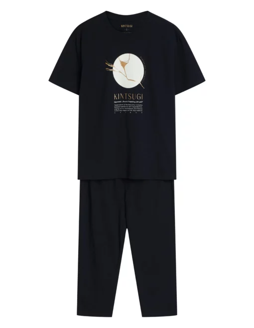 Piżama damska Henderson Ladies 43728 Dairoku czarna krótka bawełna - obrazek 6