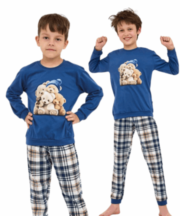 Piżama chłopięca Cornette 966/174 Bears 134-164 jeans długa bawełna