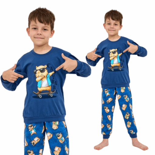 Piżama chłopięca Cornette 593/177 Capybara jeans długa bawełna