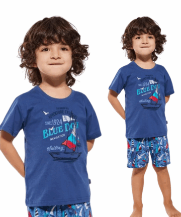 Piżama chłopięca Cornette Blue Dock 789/96 jeans krótka bawełna