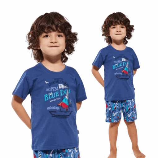 Piżama chłopięca Cornette Blue Dock 789/96 jeans krótka bawełna