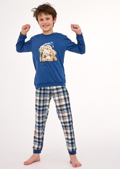 Piżama chłopięca Cornette 966/174 Bears 134-164 jeans długa bawełna - obrazek 2