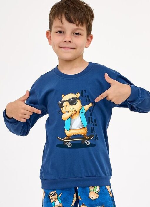 Piżama chłopięca Cornette 593/177 Capybara 86-128 jeans długa bawełna - obrazek 2