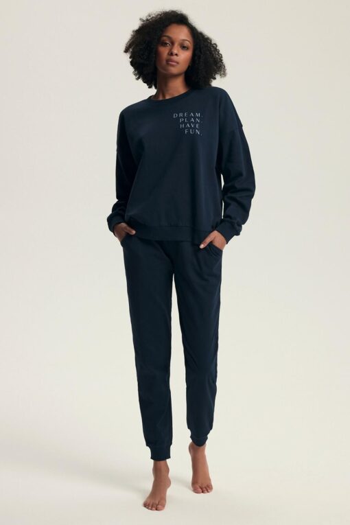 Piżama damska Henderson Ladies 43705 Delancy navy długa bawełna - obrazek 2