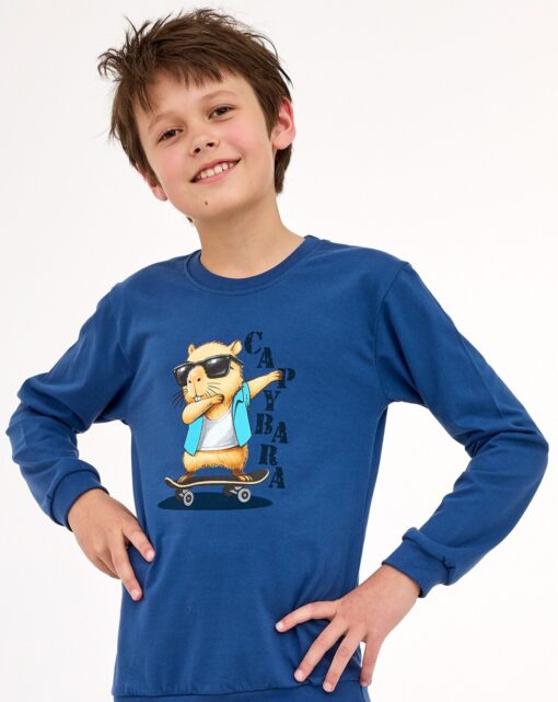 Piżama chłopięca Cornette 766/177 Capybara 134-164 jeans długa bawełna - obrazek 3