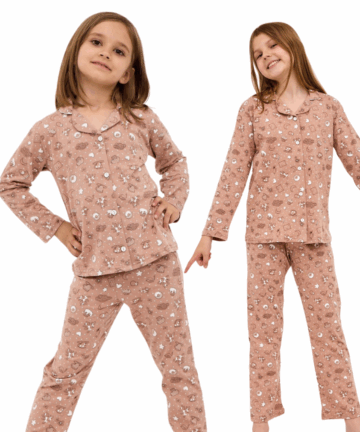 Piżama dziewczęca Cornette 972/195 Smile 4 86-128 mocca długa bawełna