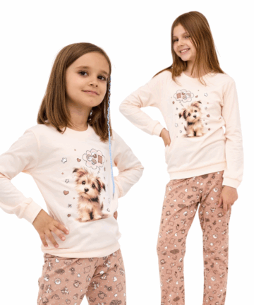 Piżama dziewczęca Cornette 594/193 Sweet Dog 86-128 ecri długa bawełna