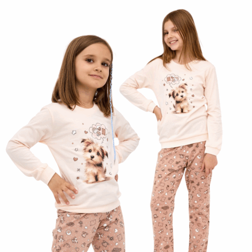 Piżama dziewczęca Cornette 594/193 Sweet Dog 86-128 ecri długa bawełna