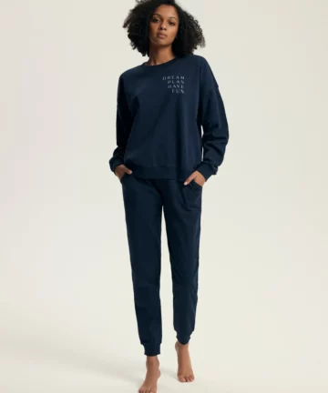 Piżama damska Henderson Ladies 43705 Delancy navy długa bawełna