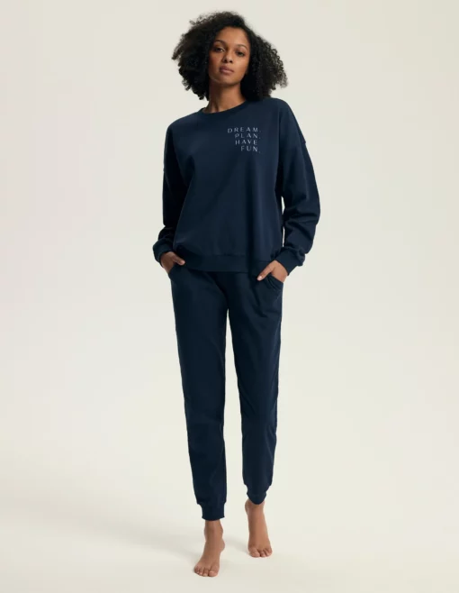 Piżama damska Henderson Ladies 43705 Delancy navy długa bawełna