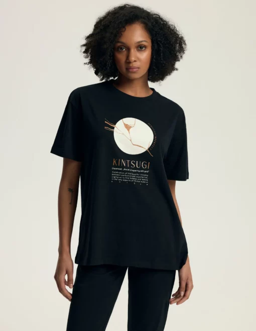 Piżama damska Henderson Ladies 43728 Dairoku czarna krótka bawełna - obrazek 4