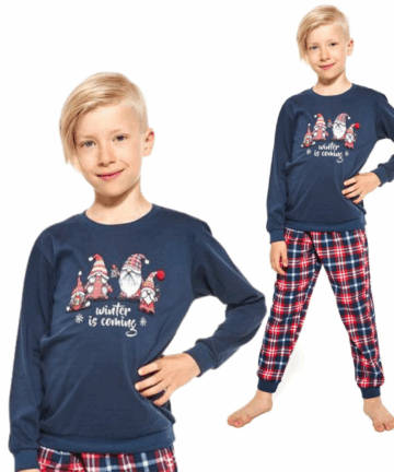 Piżama chłopięca Cornette 593/122 Gnomes Christmas 86-128 granatowa długa