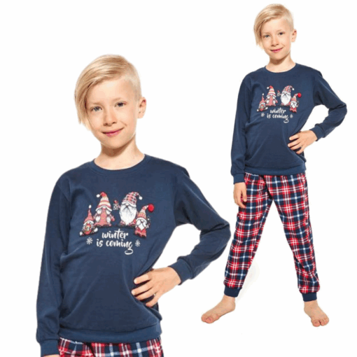 Piżama chłopięca Cornette 593/122 Gnomes Christmas 86-128 granatowa długa