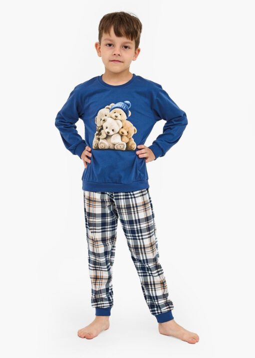 Piżama chłopięca Cornette 966/174 Bears 134-164 jeans długa bawełna - obrazek 3