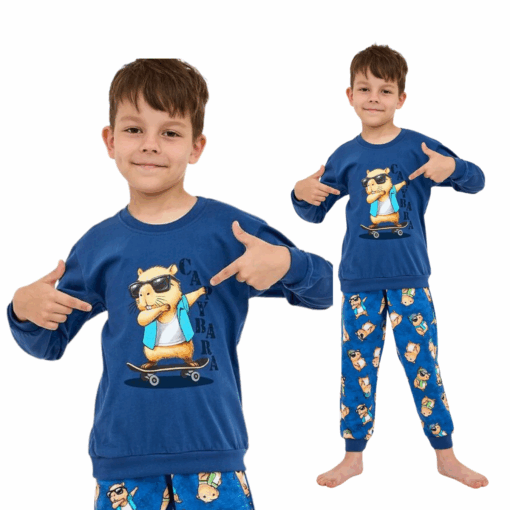 Piżama chłopięca Cornette 766/177 Capybara 134-164 jeans długa bawełna