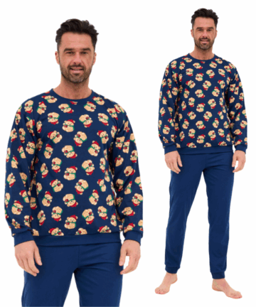 Piżama męska Cornette 457/293 Teddy 6 Christmas długa bawełna granatowy