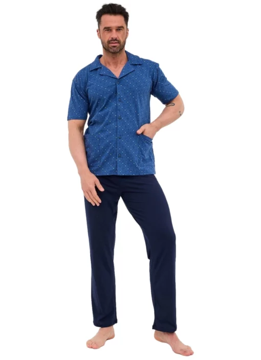 Piżama męska Cornette 318/57 jeans rozpinana krótka bawełna - obrazek 3