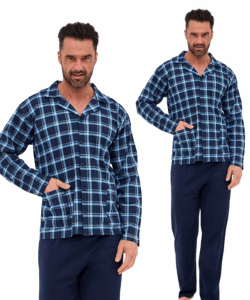 Piżama męska Cornette 114/81 długa rozpinana granatowa bawełna