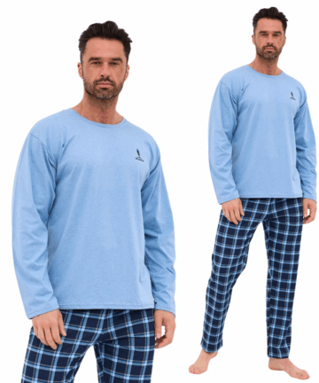 Piżama męska Cornette 124/308 Sequoia niebieska długa  bawełna