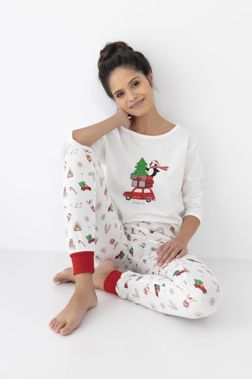 Piżama damska Sensis Lillian 3/4 Christmas śmietankowa długa bawełna - obrazek 3