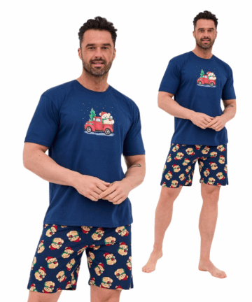 Piżama męska Cornette 326/291 Teddy 4 Christmas krótka bawełna granatowy