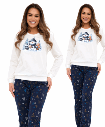 Piżama damska Cornette 721/427 Snowy Day ecri długa bawełna WYPRZEDAŻ