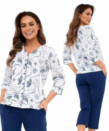 Piżama damska Cornette 62/446 Kristin 2 rozpinana ecru długa bawełna