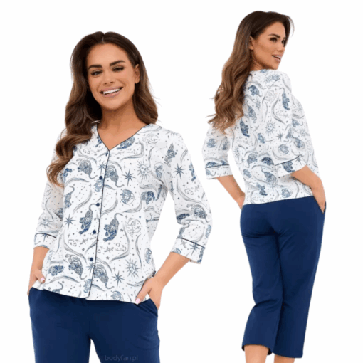 Piżama damska Cornette 62/446 Kristin 2 rozpinana ecru długa bawełna