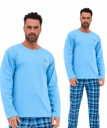 Piżama męska Cornette 124/310 Ready niebieska długa bawełna