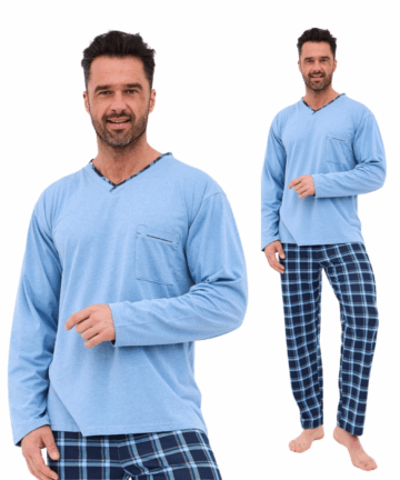 Piżama męska Cornette 122/304 Richard niebieska długa bawełna