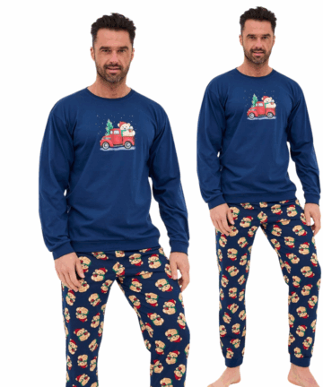 Piżama męska Cornette 115/290 Teddy 2 Christmas długa bawełna granatowy
