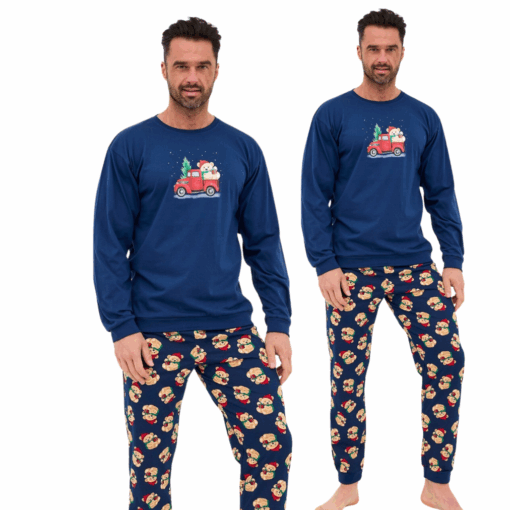 Piżama męska Cornette 115/290 Teddy 2 Christmas długa bawełna granatowy