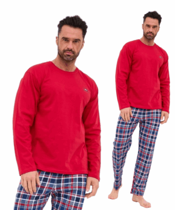 Piżama męska Cornette 124/312 Ready 3 bordowa długa bawełna