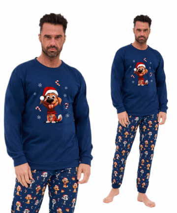 Piżama męska Cornette 115/294 Dog granatowa długa bawełna