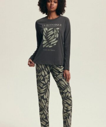 Piżama damska Henderson Ladies 43685 Danna szara długa bawełna