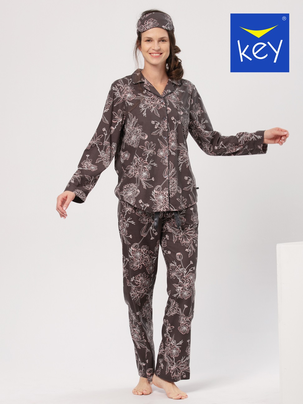 Piżama damska KEY poliester LNS-817 B24 XXL-4XL brąz