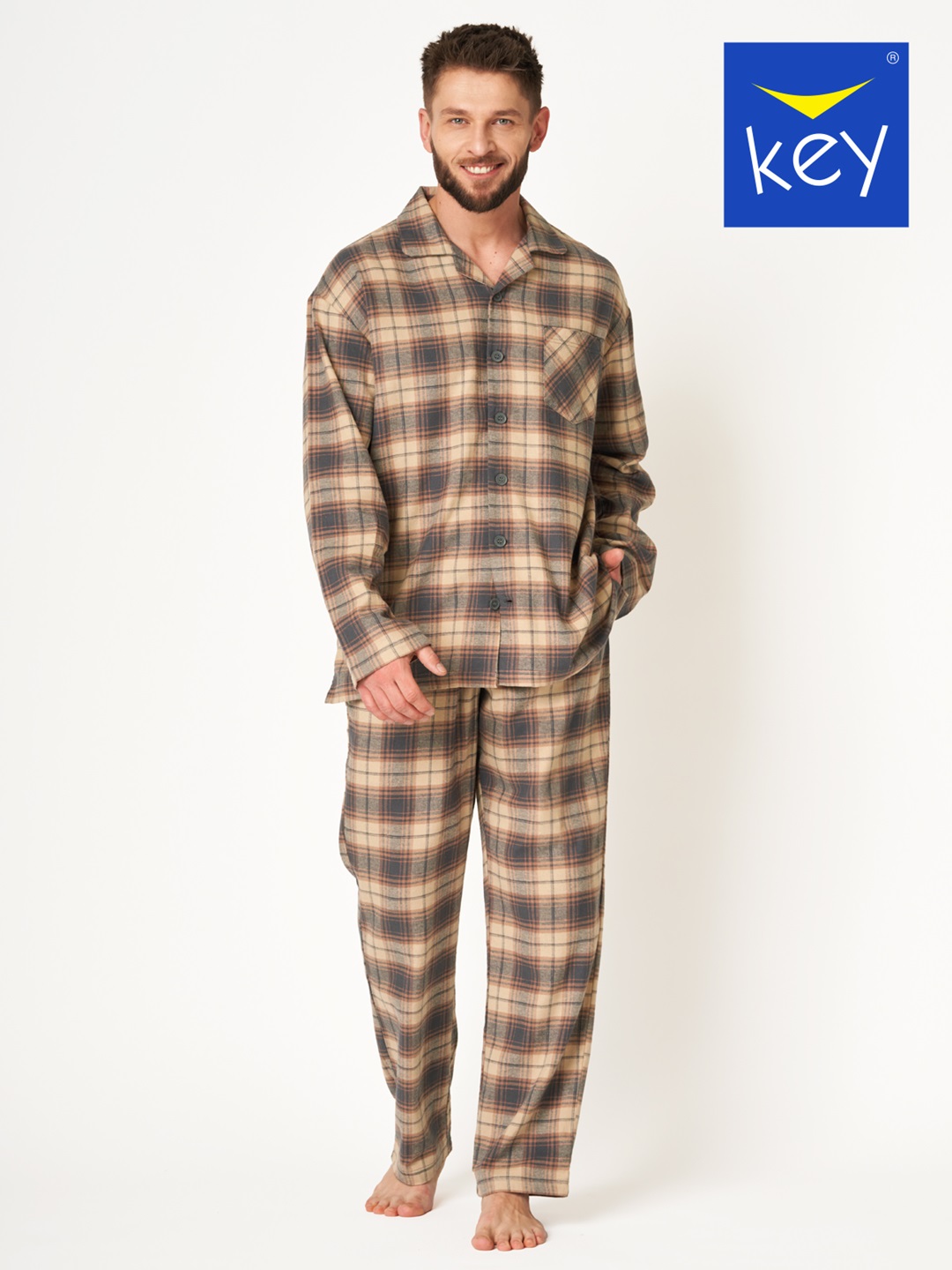 Piżama męska KEY bawełniana MNS-402 B24 3XL-4XL beż