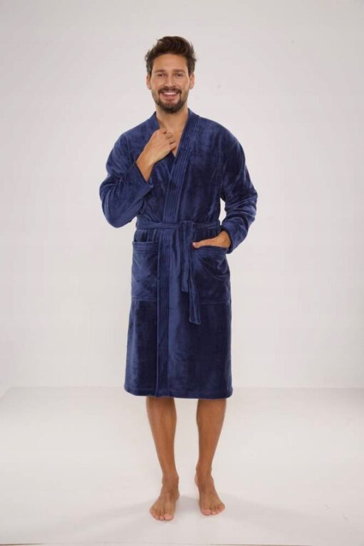 Szlafrok męski De Lafense 391 Hugo M granatowy poliester WYPRZEDAŻ - obrazek 3
