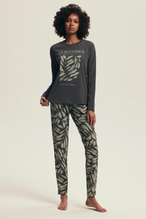 Piżama damska Henderson Ladies 43685 Danna szara długa bawełna - obrazek 2