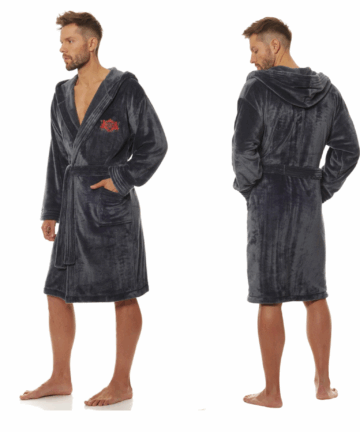 Szlafrok męski L&L 2110 Costa grafitowy poliester WYPRZEDAŻ