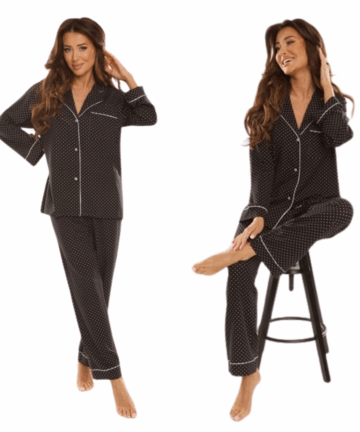 Piżama damska De Lafense 730 Madeleine kropki granatowa WYPRZEDAŻ