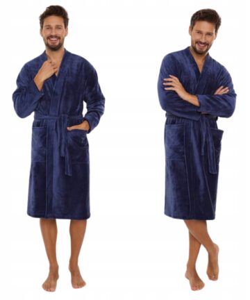 Szlafrok męski De Lafense 391 Hugo M granatowy poliester WYPRZEDAŻ