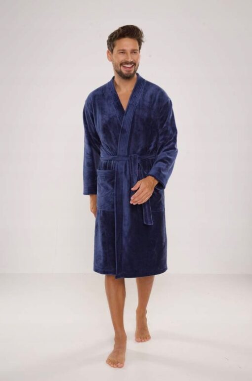 Szlafrok męski De Lafense 391 Hugo M granatowy poliester WYPRZEDAŻ - obrazek 5