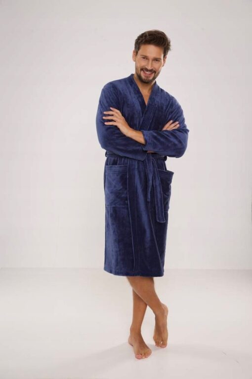 Szlafrok męski De Lafense 391 Hugo M granatowy poliester WYPRZEDAŻ - obrazek 4
