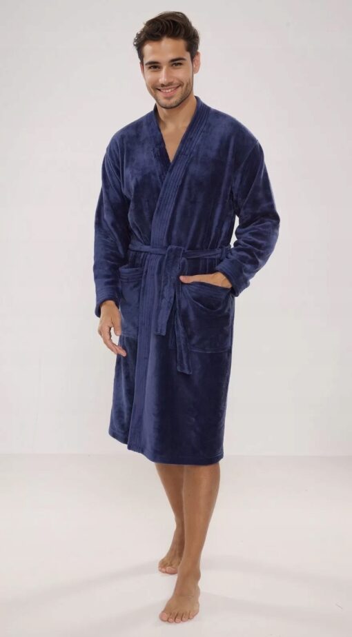 Szlafrok męski De Lafense 391 Hugo M granatowy poliester WYPRZEDAŻ - obrazek 2